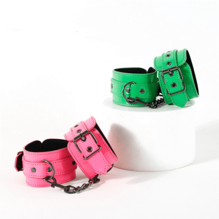 Wholesale Sexy Adult Product Leather Pink Green Handcuffs SM Sex Toys for Couple BDSM Games