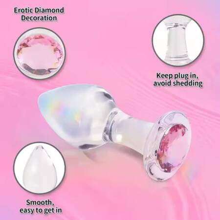Transparent Pink Crystal Glass Anal Plug Set