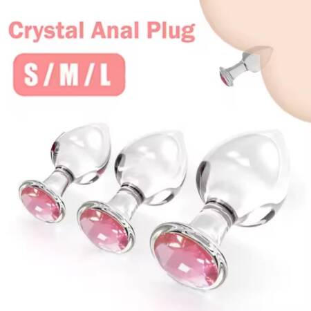 Transparent Pink Crystal Glass Anal Plug Set