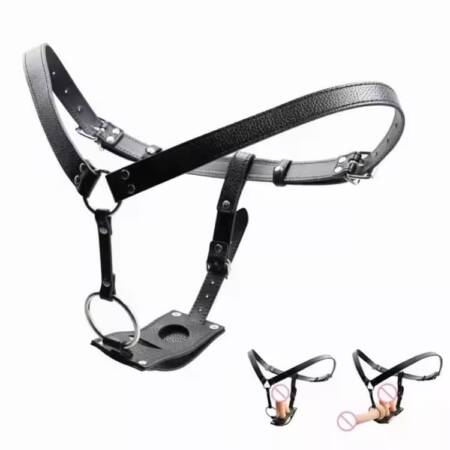 Leather Underwear Pants Butt Plug and Dildo Harness Chastity Belt