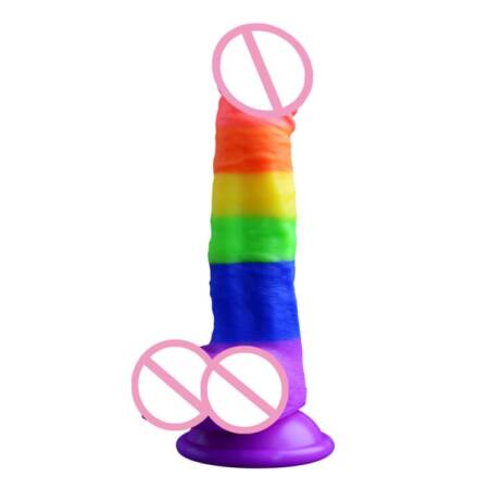 Mushroom Head Rainbow Silicone Dildo