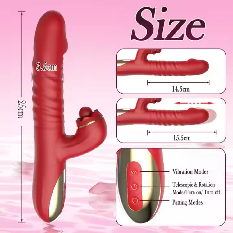 Red Realistic Rabbit Dildo Vibrator - Image 2