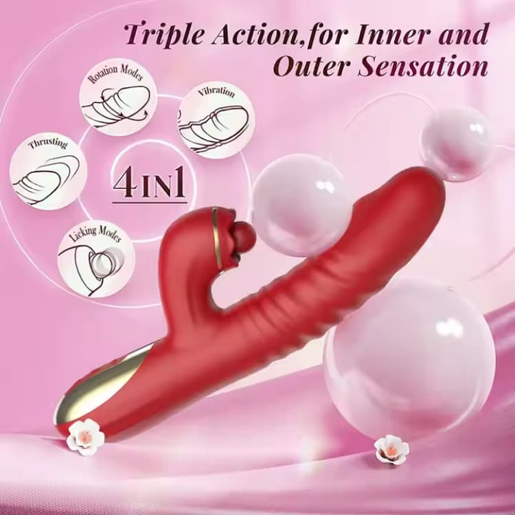 Red Realistic Rabbit Dildo Vibrator - Image 3