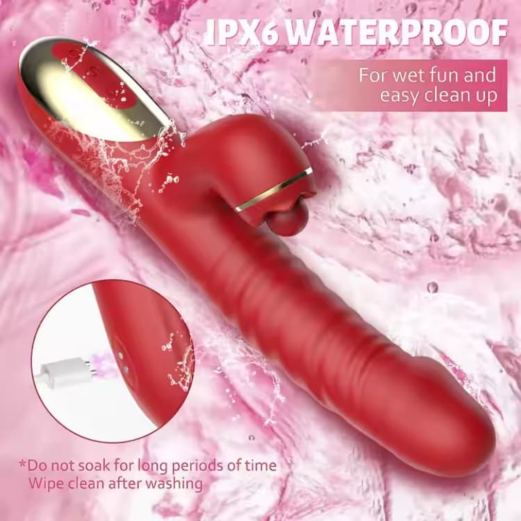 Red Realistic Rabbit Dildo Vibrator - Image 5