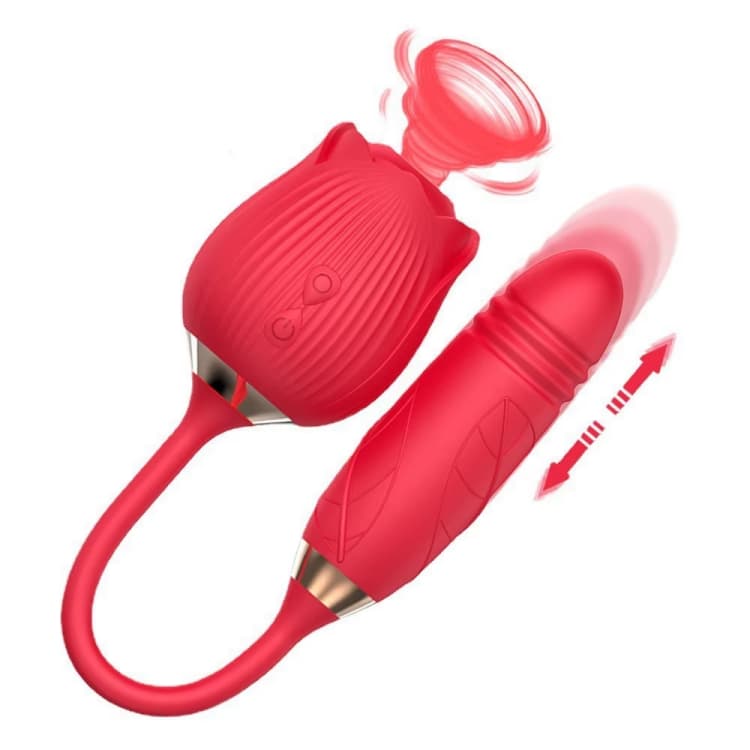 Telescopic Sucking Silicone Rose Vibrator With Dildo