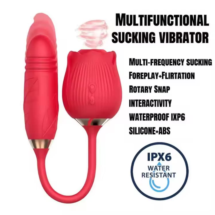 Telescopic Sucking Silicone Rose Vibrator With Dildo - Image 3