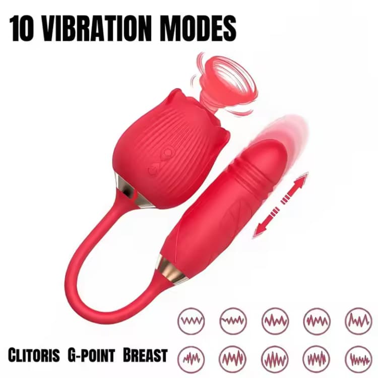 Telescopic Sucking Silicone Rose Vibrator With Dildo - Image 4