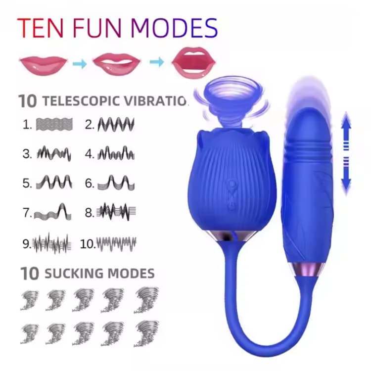 Telescopic Sucking Silicone Rose Vibrator With Dildo - Image 5